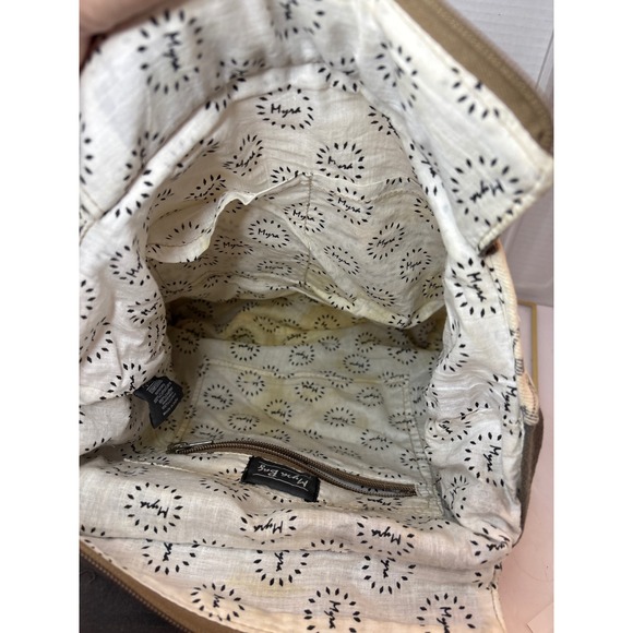 Myra Bag Cowhide Hair On Hide Floral Canvas Backpack Brown White Gray Boho - Picture 6 of 7